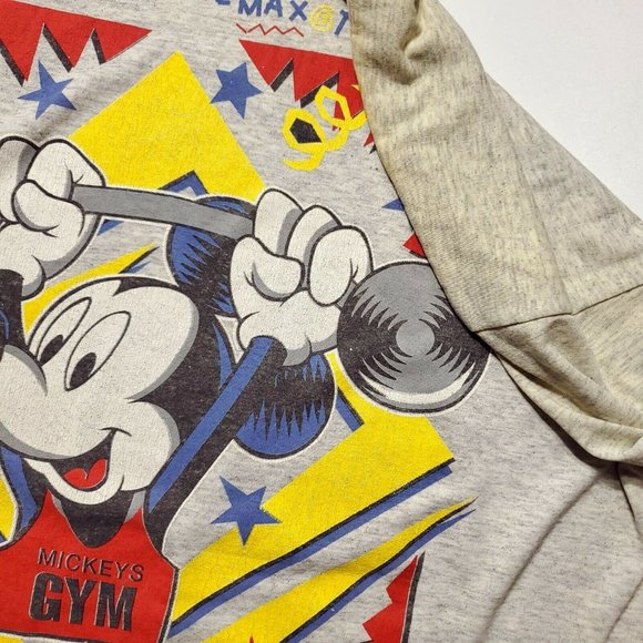 Mickey's Gym 1990s (L) Tee Grey Worn USA Disney Mickey Mouse Vintage - Picture 5 of 5